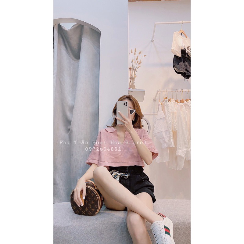 áo len cổ V croptop hot hit - phiên bản cộc tay (bz97-1#) | BigBuy360 - bigbuy360.vn