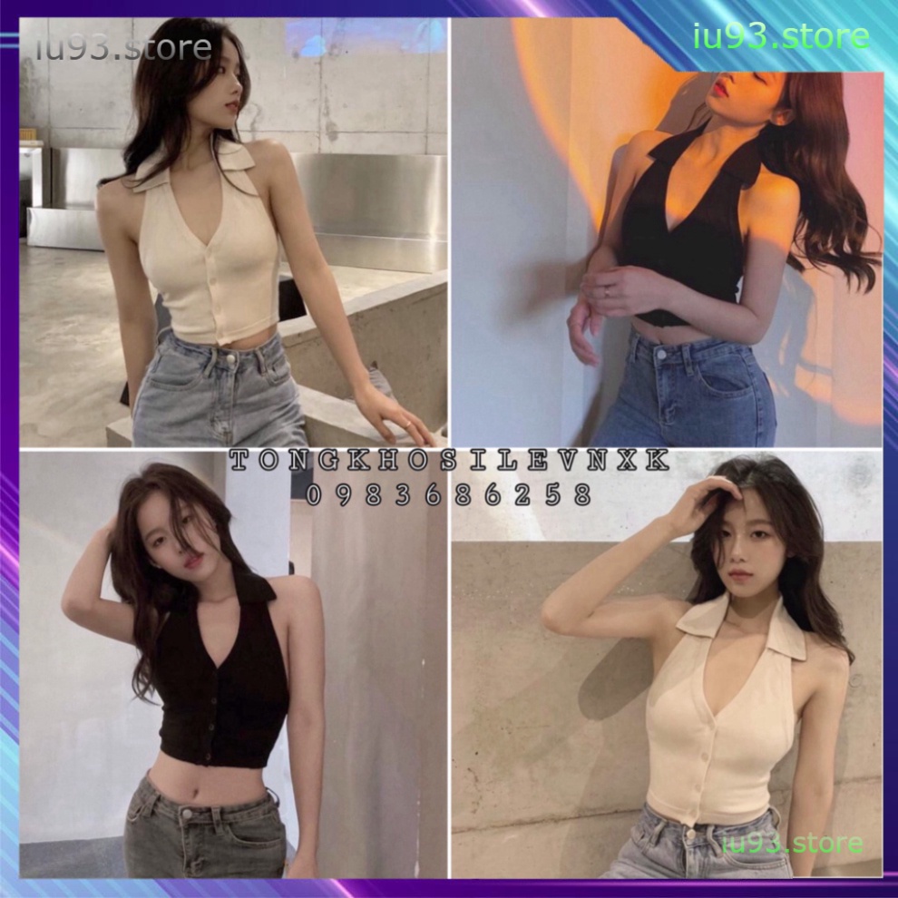 Áo Croptop Cổ Chữ V Sát Nách Dáng Body Cúc Cài - Áo Tanktop Cổ Bẻ Polo Bozip 2 Màu Hot - iu93.store