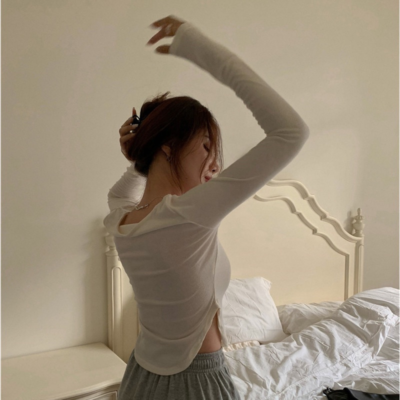 Áo Thun Tay Dài Cổ Chữ U Thời Trang Mùa Thu Cho Nữ