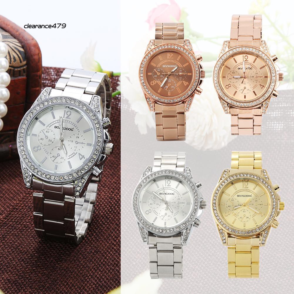 Đồng Hồ Đeo Tay Mặt Tròn Đính Đá Lấp Lánh Thời Trang Cho Nữ