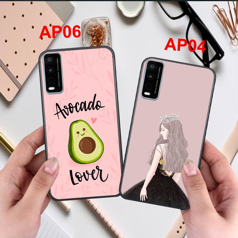 Ốp điện thoại vivo Y20 mặt lưng ép kính hình dễ thương