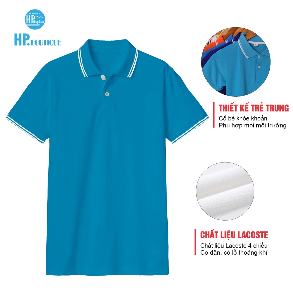 Áo polo nam HP Boutique vải trơn chất cá sấu Cotton co giãn 4 chiều, form Basic viền trắng lịch sự đẳng cấp HPBOPM04