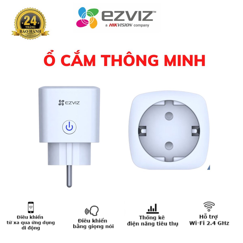 Ổ Cắm Wifi Thông Minh Ezviz T30-10A-EU Bật Tắt Thiết Bị Điện Qua Điện Thoại, Ezviz T30-10B-UE, LB1-Đèn màu - Chính Hãng