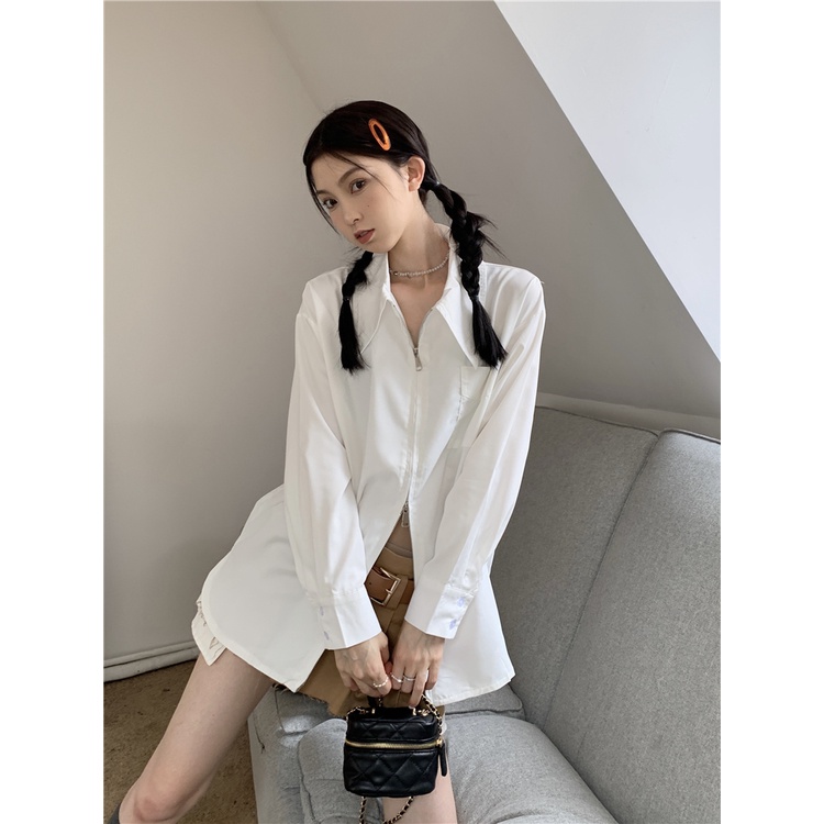 HUANG YOYO  Áo Khoác cardigan Tay Dài Dáng Rộng Màu Trơn Có Khóa Kéo Thời Trang Hàn Quốc Cho Nữ