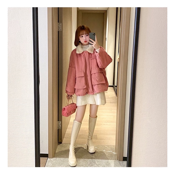 Áo Khoác Kaki 2 Lớp Lót Lông Cổ Bẻ 🦋 Áo Đại Hàn Nữ Dáng Rộng Túi Ngực 3 Màu 🦋 | BigBuy360 - bigbuy360.vn
