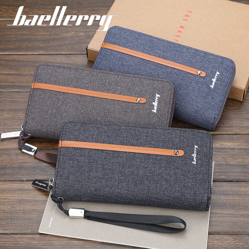 Baellerry Ví Dài Vải Canvas Có Khóa Kéo Thời Trang Cho Nam