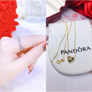 (Combo) nhẫn full đá bạc và dây tim 10k