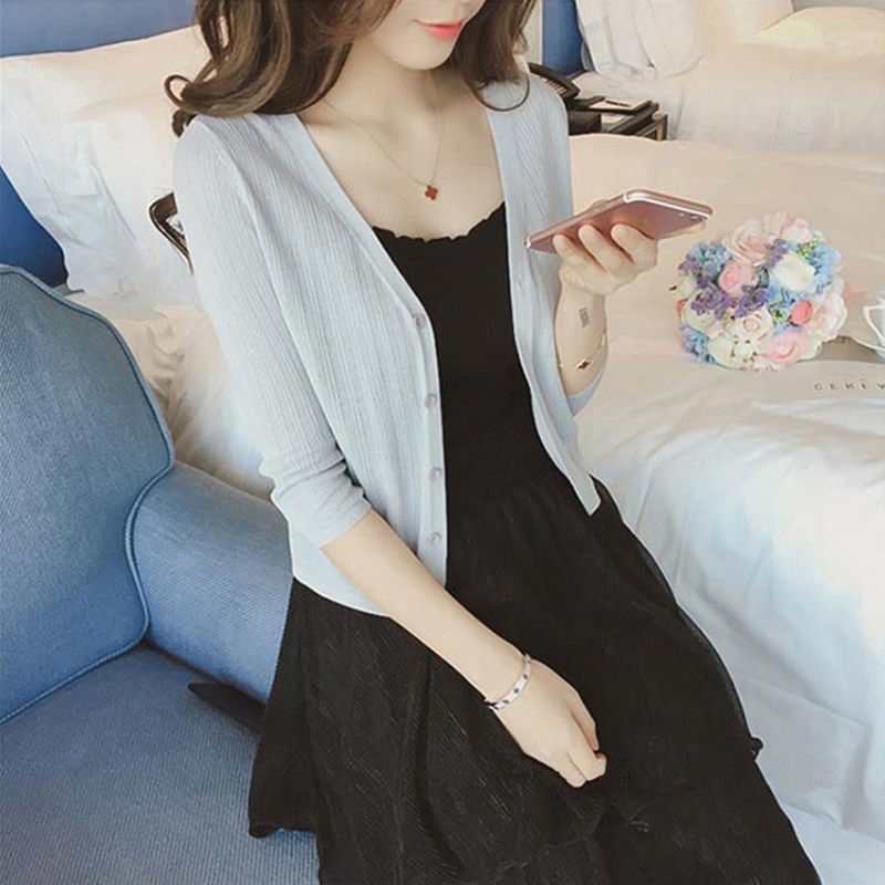Áo Khoác Cardigan Dệt Kim Mỏng Tay Dài Cổ V Chống Nắng Cho Nữ | BigBuy360 - bigbuy360.vn