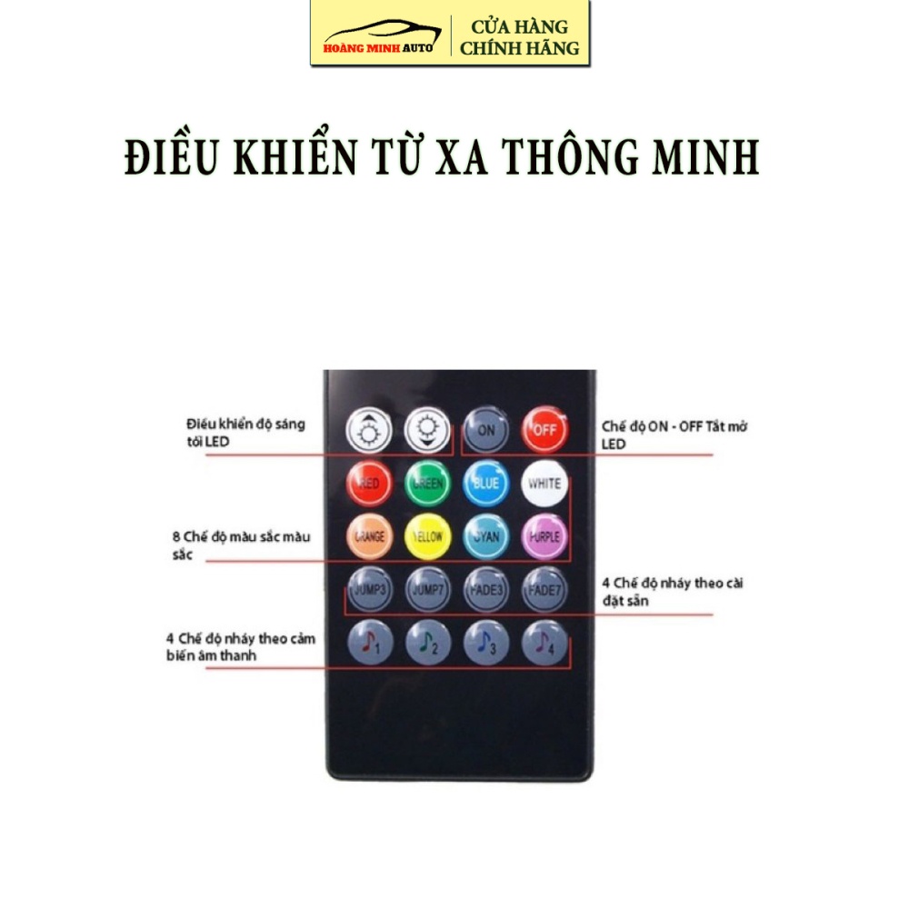 Đèn Led Gầm Ghế Ô Tô, xe hơi loại 12 Led có điều khiển từ xa hoặc app, cảm ứng âm thanh nhấp nháy theo nhạc