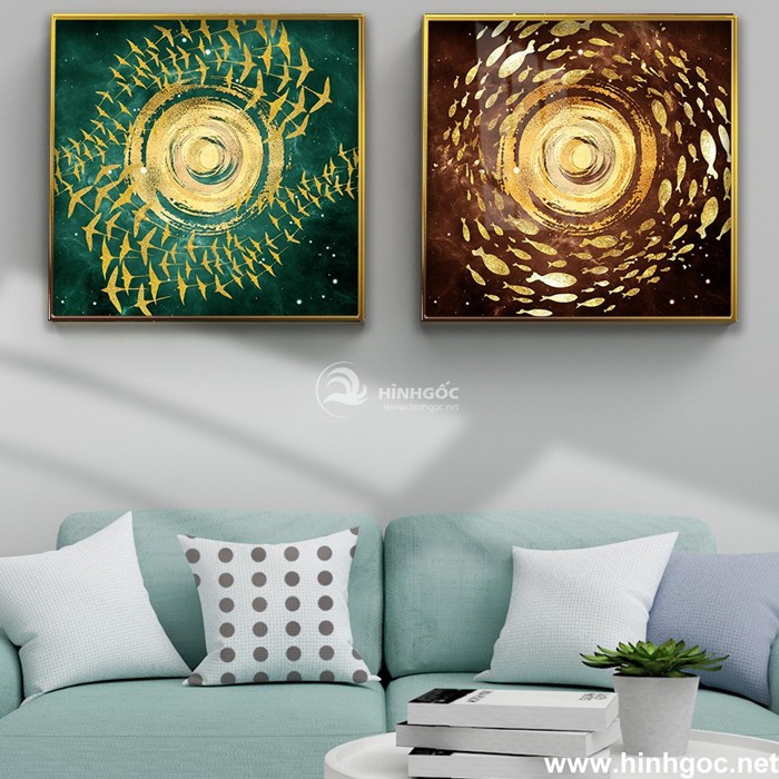 Bộ 2 Tranh Treo Tường Trìu Tượng Trang Trí Phòng Khách/ Phòng Ngủ/ Lối Đi Dáng Vuông