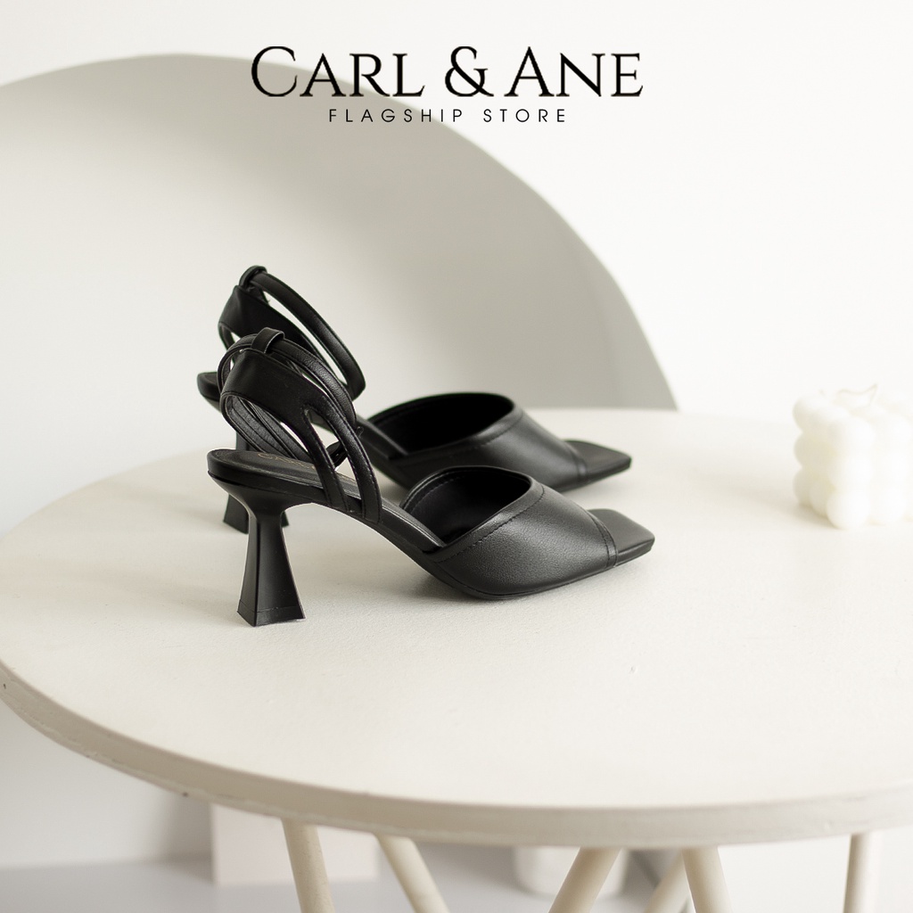Carl &amp; Ane - Giày cao gót nhọn hở mũi phối dây quai mảnh cao 7cm màu đen_ CS015