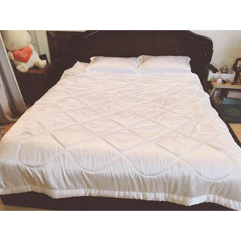 Bộ chăn ga và vỏ gối phi lụa cao cấp màu trắng tinh