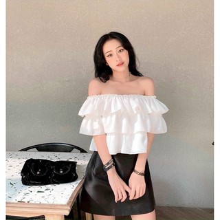 Áo Thun Nữ Croptop Kiểu Trễ Vai 3 Tầng Voan Lụa 2 Màu Siêu Xinh AT01