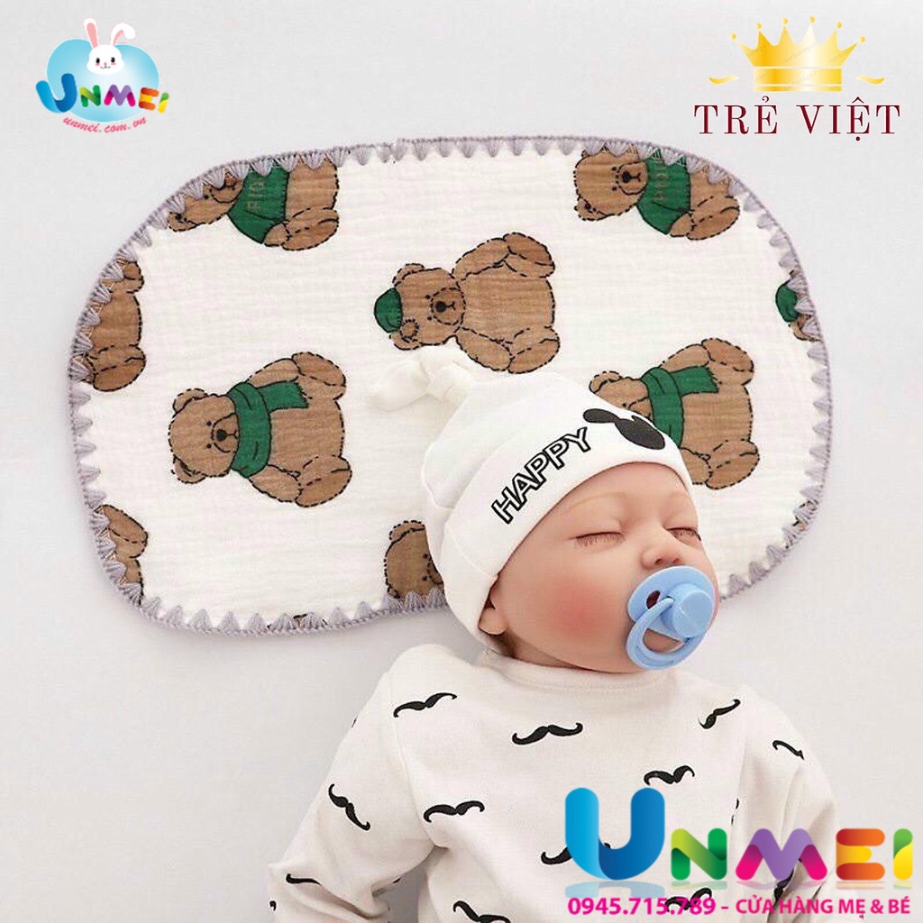 Gối xô UNMEI cho bé siêu thấm hút mồ hôi, vải cotton 100%, gối khăn xô cao cấp loại dày nhiều lớp