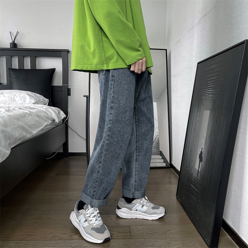 Quần Jeans Dài IFNICEFUTURE Ống Rộng Màu Trơn Phong Cách Hàn Quốc Thời Trang Cho Nam