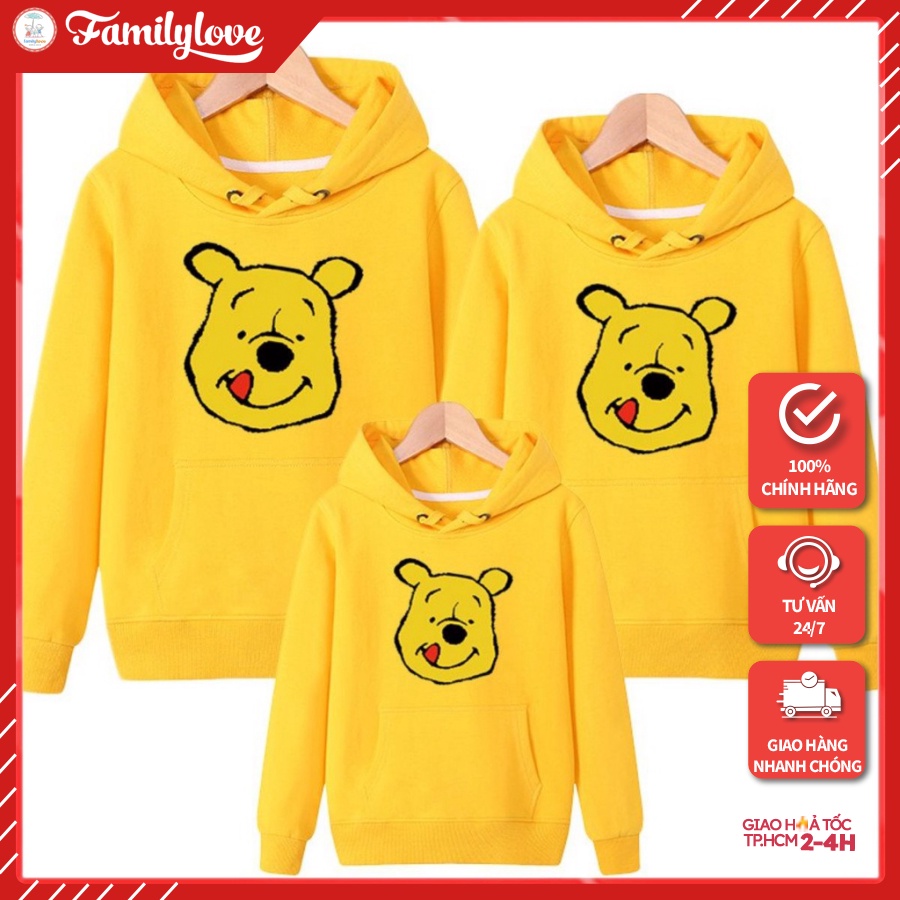 Áo Hoodie Gia Đình Familylove - Áo Hoodie Nón/túi Gấu Pooh Dễ Thương Chất Liệu Nỉ Da Cá Cao Cấp