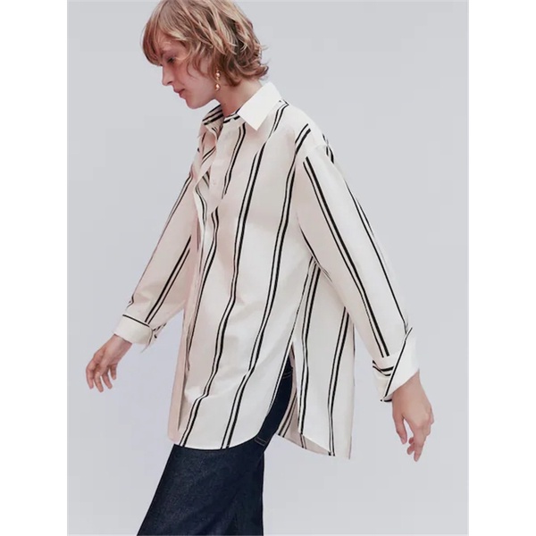 Zara Áo Sơ Mi Họa Tiết Kẻ Sọc Thời Trang Mùa Hè Cho Nữ 5116845