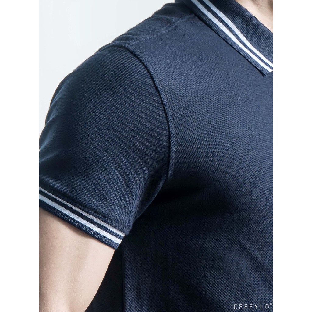 [Mã BMBAU50 giảm 7% tối đa 50K đơn 99K] Áo Polo Phối Bo In Kẻ Xanh Đen vải Cotton mềm mịn CEFFYLO