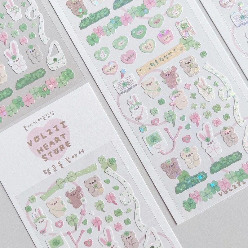 Sticker gấu thỏ mini cán nhũ trang trí polcols/ toploader