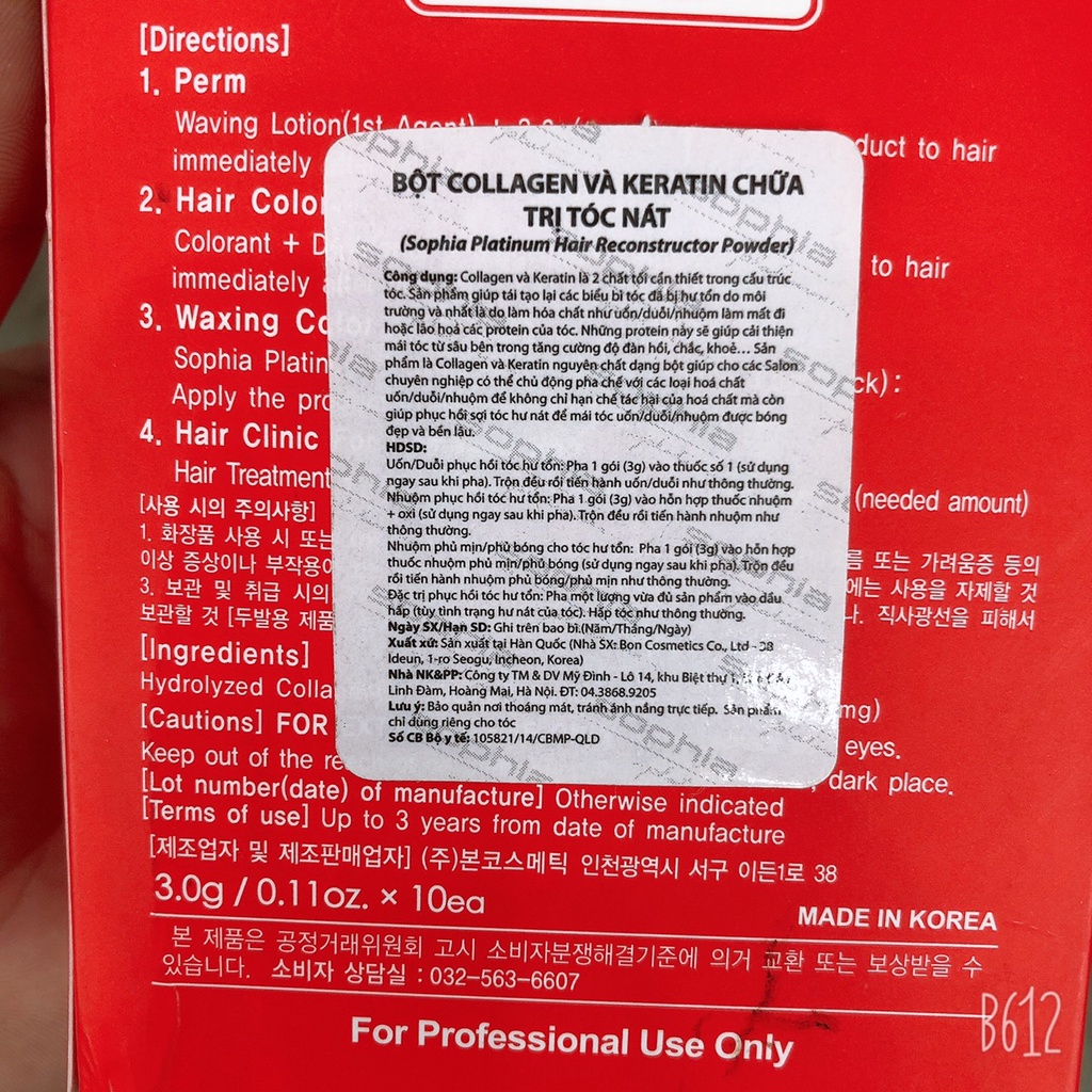 Bột collagen và keratin phục hồi tóc nát, hư tổn nặng Sophia Obsidian