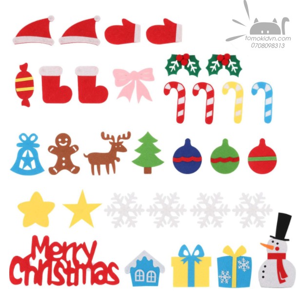 Sỉ/lẻ Cây thông noel 5 lớp vải dạ bóc dán LOẠI 1 - 32 miếng dán 105x70cm