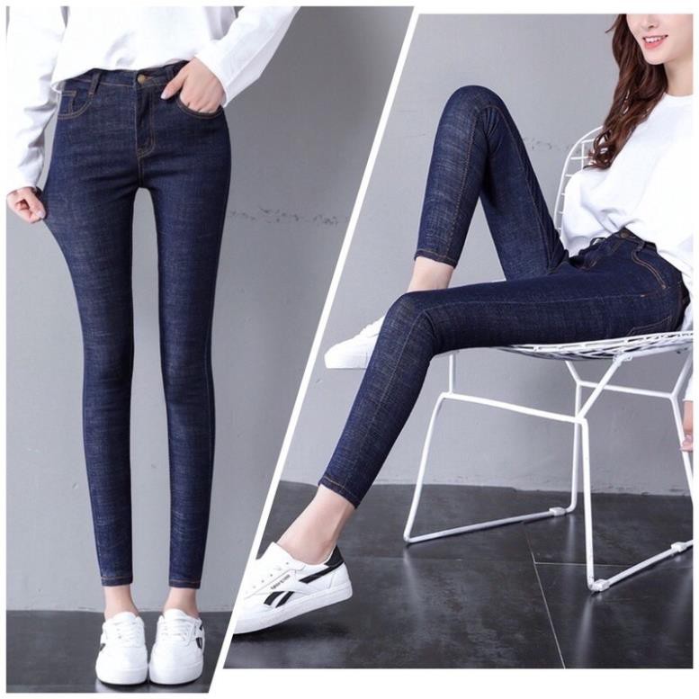 Quần jean nữ trơn GẤU 194 vải jeans dày dặn, co dãn, form slim fit lưng cao . .