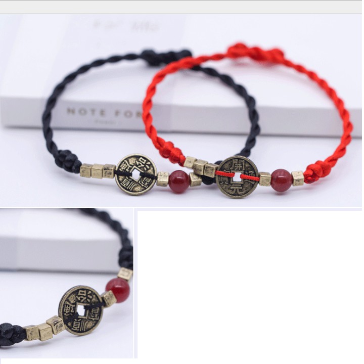 Combo 2 Vòng tay chỉ đỏ may mắn mặt đồng xu