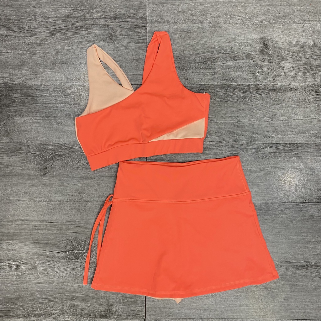 Bộ Đồ Tập Gym Yoga Nữ, Áo Bra Quần Đùi Váy Rút Dây Phối Màu Hot trend Chất Đẹp Co Giãn Tốt