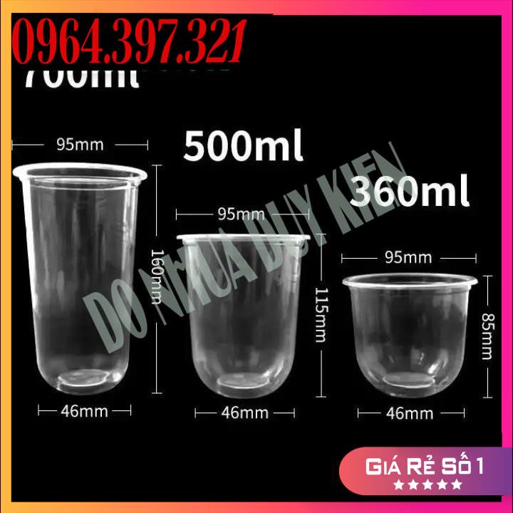 50 Cốc, Ly Nhựa Bầu 500ML (Chữ U) Cốc Nhựa Dùng 1 Lần CÓ NẮP Loại Đẹp Đựng Đồ Uống - Có Thể Dập Được Màng