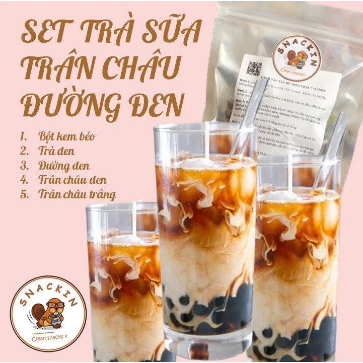 Set Nguyên Liệu Làm Trà Sữa Trân Châu Đường Đen Tặng Kèm Công Thức Nấu Chuẩn Thơm Ngon