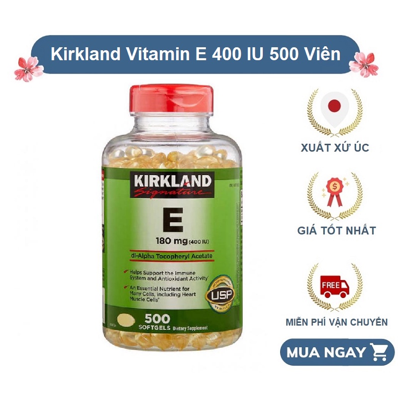 Vitamin E Mỹ 500 viên Kirkland 400ui hỗ trợ làm đẹp da, cai thiện nội tiết, chuẩn bị tốt cho có bé