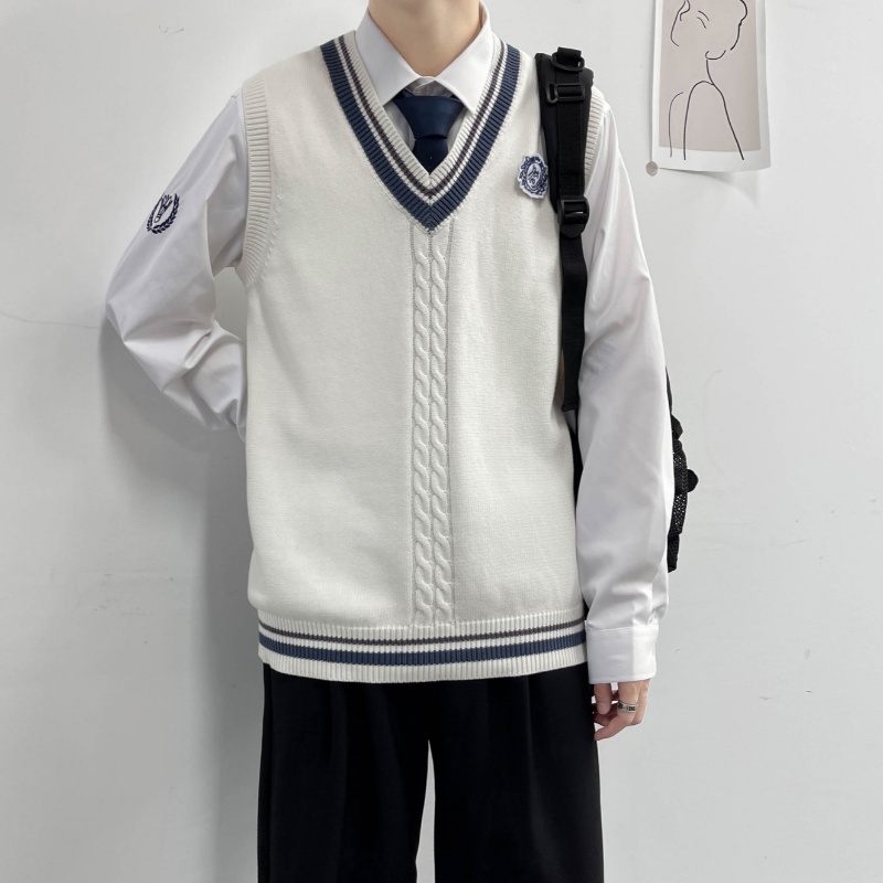 Áo Len Không Tay Cổ Chữ V Dáng Rộng Rãi Thời Trang Mùa Thu Phong Cách Hàn Quốc Sành Điệu Cho Nam Và Nữ