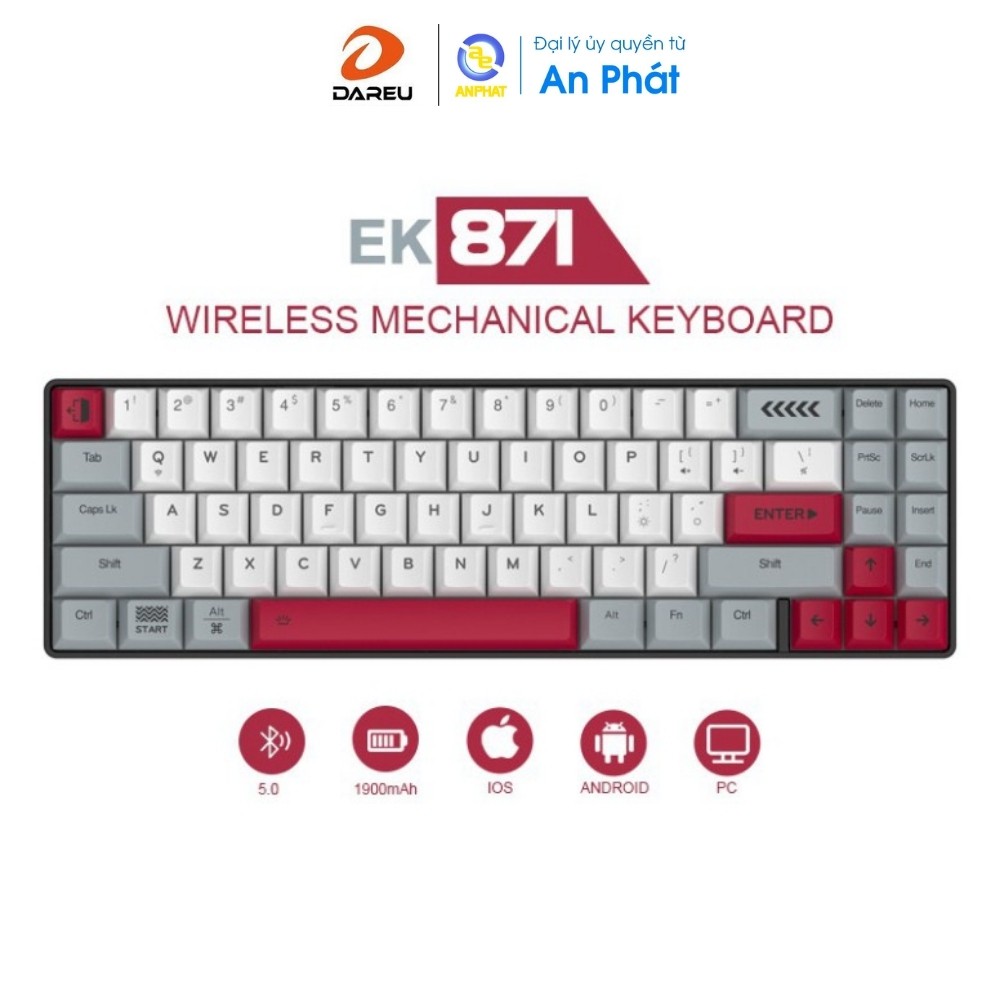 Bàn phím cơ DAREU EK871 Bluetooth | Layout 71 Key | Keycap PBT | kết nối 3 thiết bị | Hỗ trợ iOS, Andorid,Win, Mac.