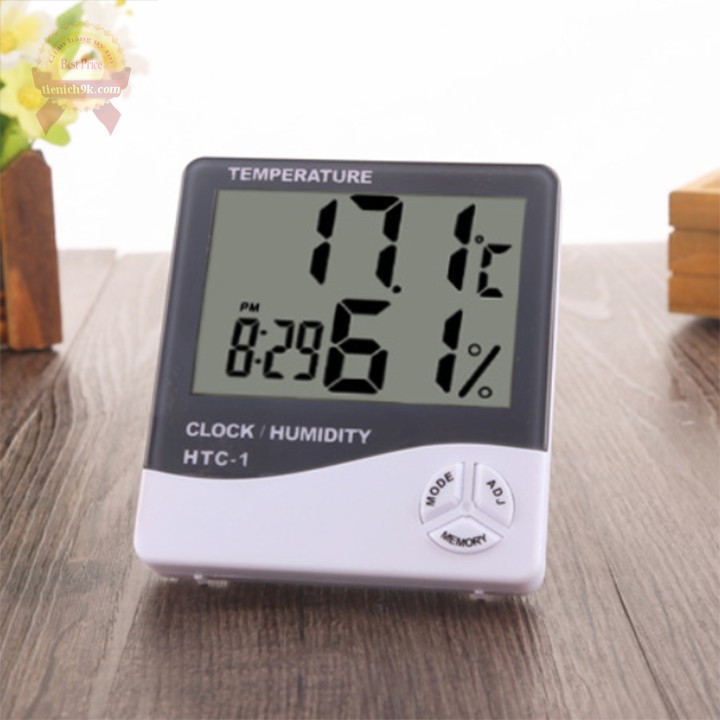 Nhiệt kế ẩm Đồng hồ thông minh để bàn phòng Temperature màn hình LCD cao cấp HTC-1