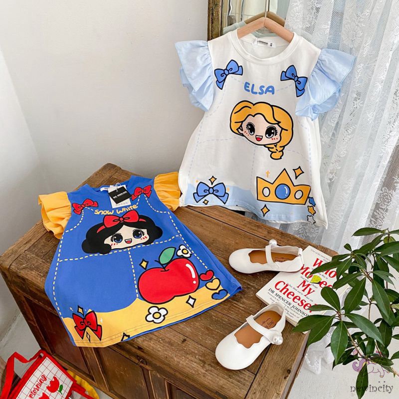 Đầm Cotton Ngắn Tay In Hoạt Hình Aisha Kiểu Hàn Quốc Đáng Yêu Cho Bé Gái