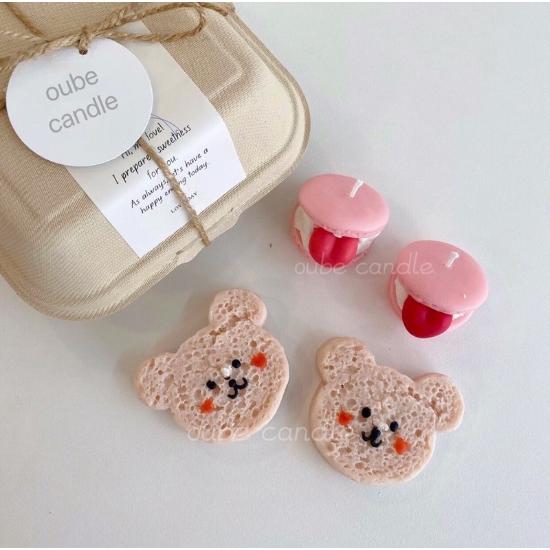 Set Quà Tặng Hộp Bento Nến Thơm Bánh Gấu và Macaron Love &amp; Bear Siêu Xinh Siêu Yêu Tặng Sinh Nhật | Oube Candle NT38