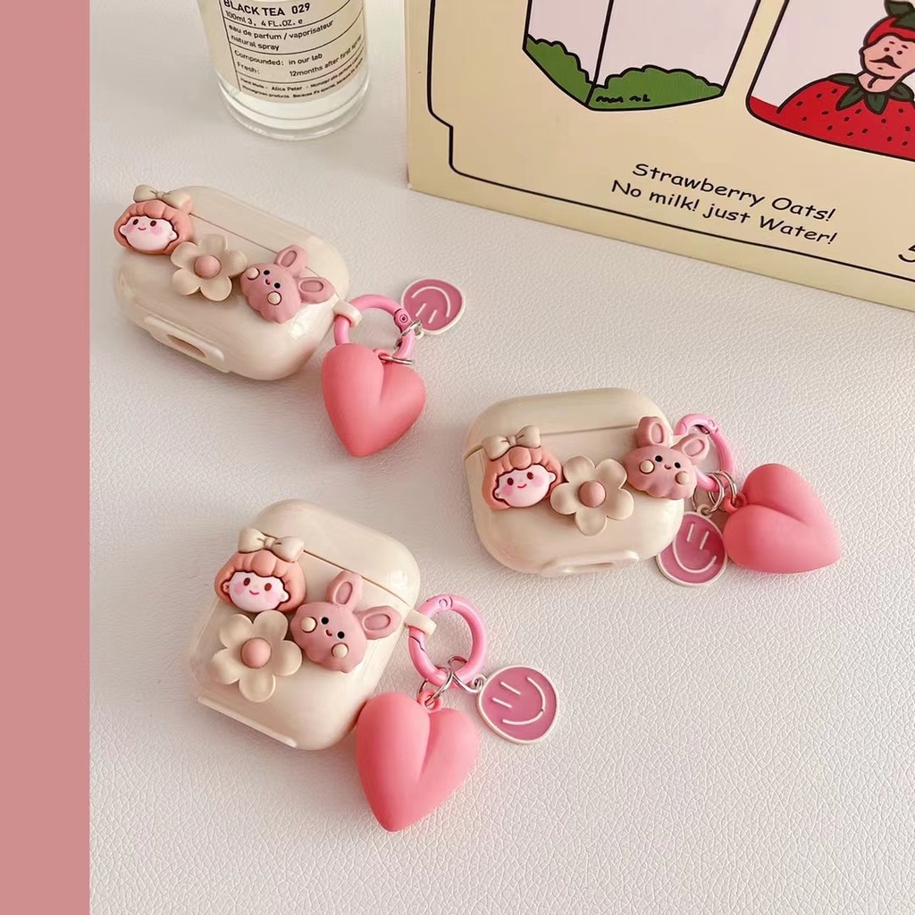 Vỏ Bảo Vệ Hộp Sạc Tai Nghe airpods 1 / 2 pro Bluetooth Hình Cô Gái Hoạt Hình Màu Hồng