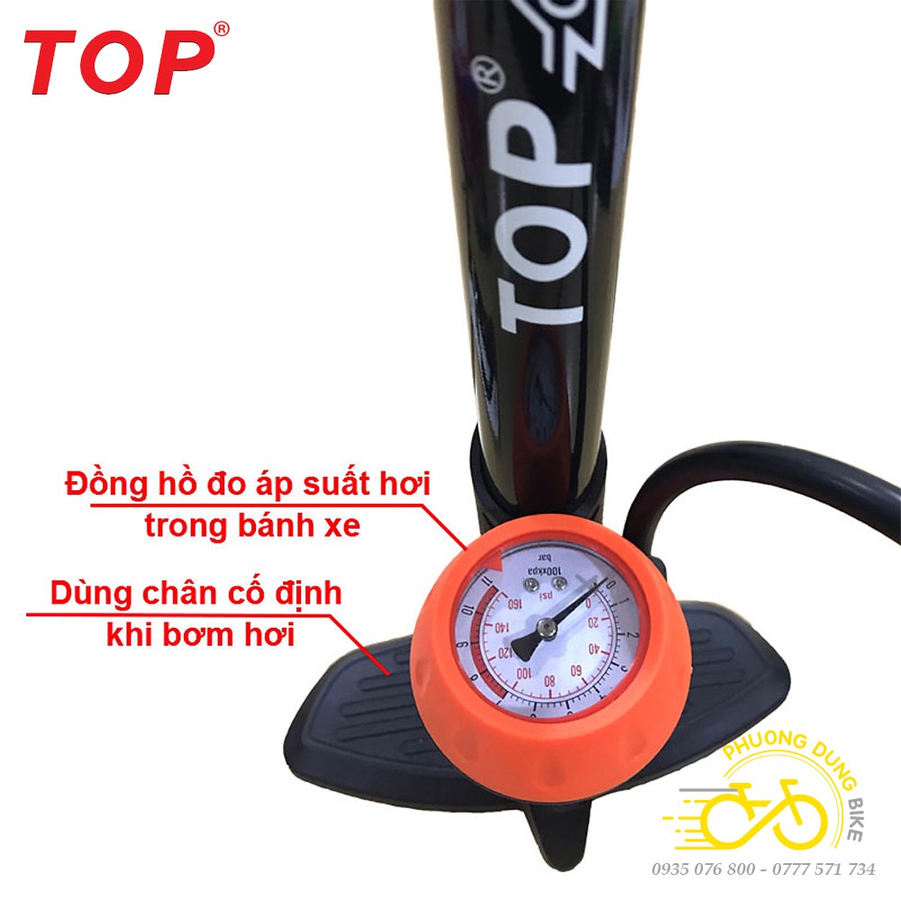 Bơm sàn xe đạp TOP có đồng hồ đo áp suất