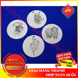 [Hàng sản xuất dư ] 50 chiếc Tag tròn Tag nhãn mác quần áo in tên chất liệu-đường kính 5cm_tag dày cứng, đục lỗ sẵn