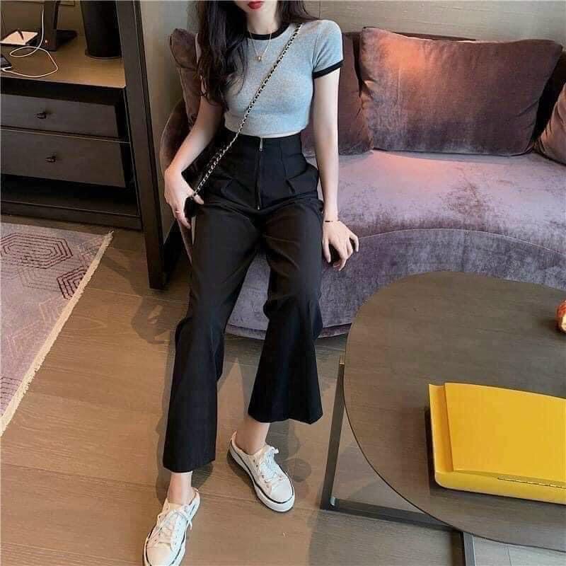 Quần ống rộng khóa nổi KH79, quần suông nữ dáng culottes cạp liền khóa giữa | BigBuy360 - bigbuy360.vn