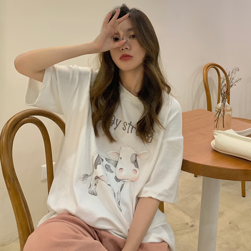 SUXI Áo Thun Tay Ngắn Cổ Tròn In Họa Tiết Thời Trang Mùa Hè Mới Cho Nữ