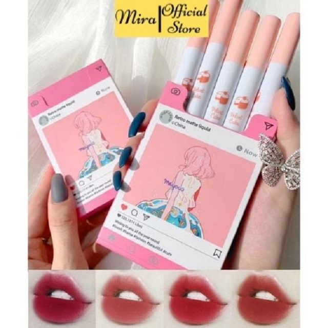 Set son kem lì Mugeleen cô gái hình bao thuốc Meyoco Retro Matte Liquid - MIRAASHOP