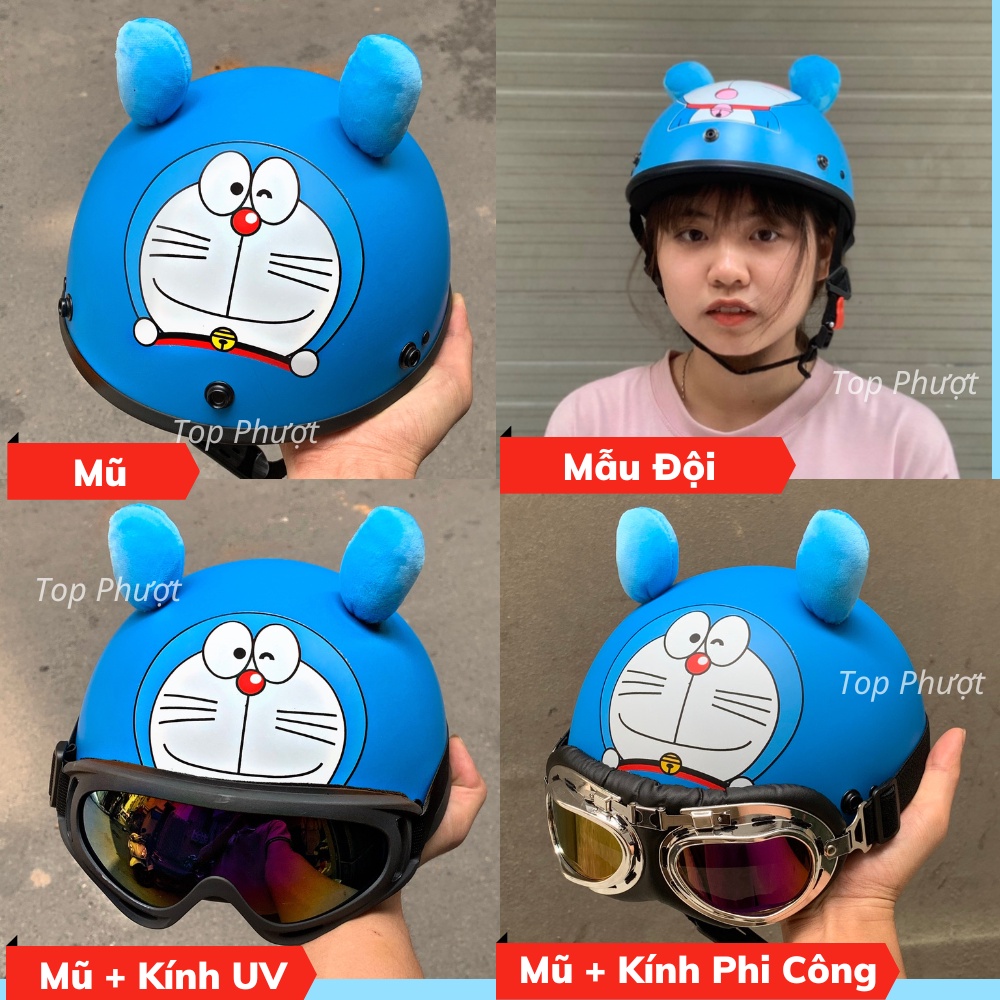 Mũ bảo hiểm 1/2 Doremon có tai bông cute - Hàng cao cấp chính hãng của Top Phượt