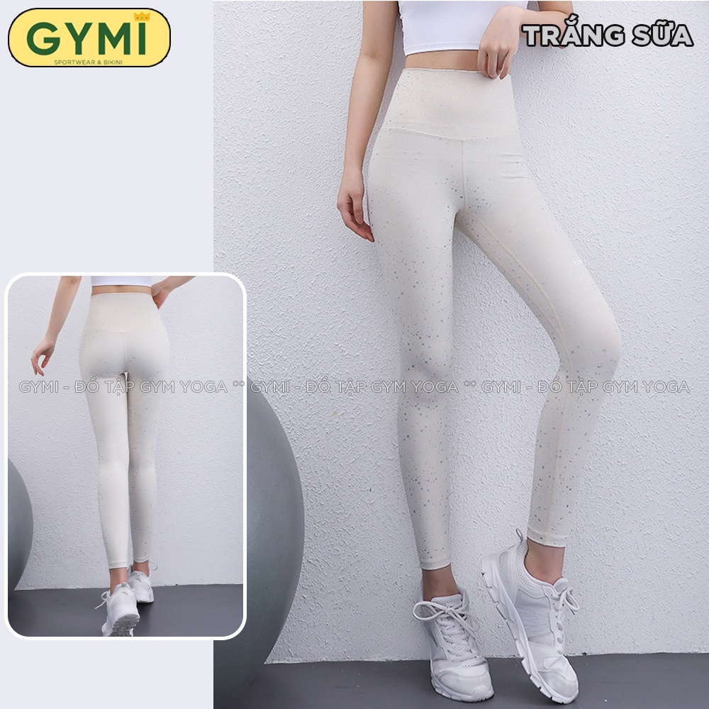 Quần tập gym yoga nữ GYMI QD47 dáng leggging kèm hoạ tiết nhũ thể thao chất vải thu poly lạnh cao cấp