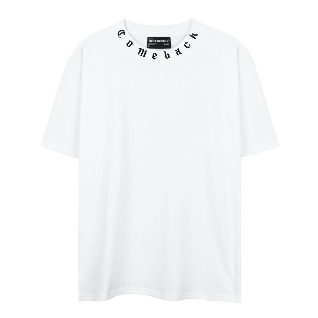 Áo Thun Trắng Trơn Viền Cổ Thêu Chữ Comeback Màu Đen Chất Liệu 100% Cotton Form Rộng Thoải Mái Unisex
