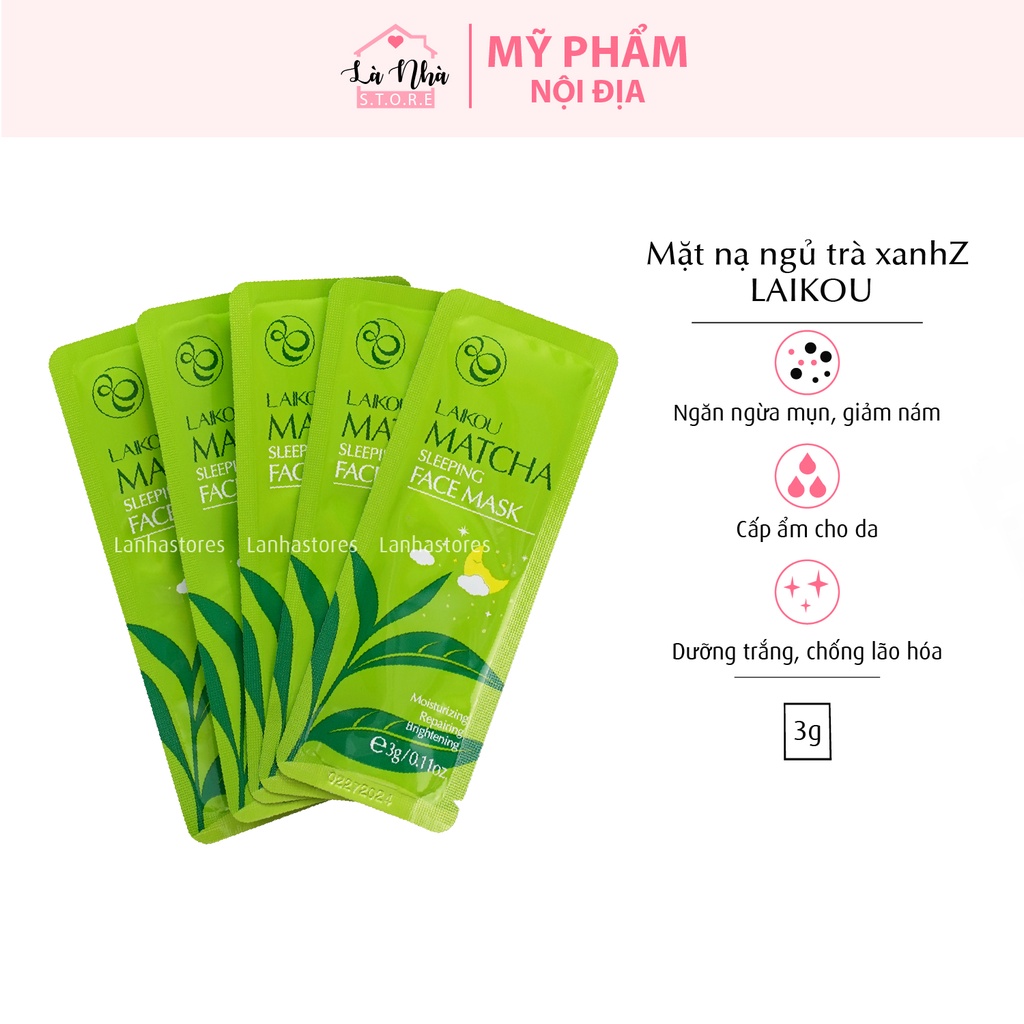 Mặt nạ ngủ bùn trà xanh giảm mụn Matcha LaiKou PVN621 Túi 15 gói