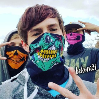 Khăn Đa Năng Hình Đầu Lâu Xương Xanh Gradient Grafity Vải Lanh Thoáng Mát co giãn