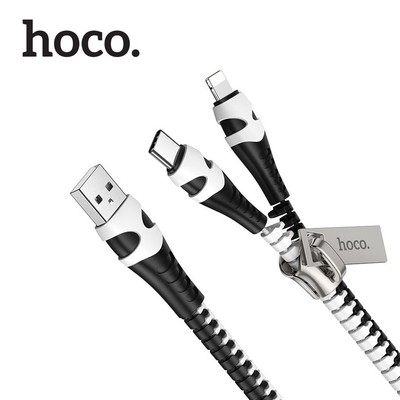 Cáp sạc dây kéo 2 in 1 Hoco U97 (1 Type-C + 1ip) sạc nhanh 2.4A, chất liệu dây chống đứt, hạn chế gập, dài 96cm