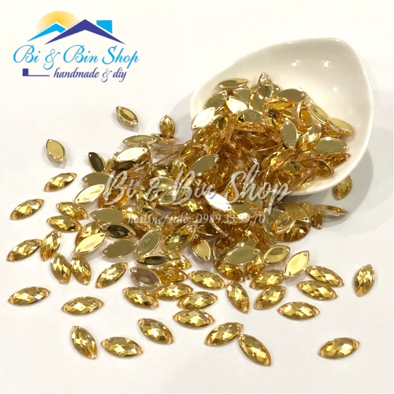 144 Viên Đá Kết Lá Me 7x15mm Đính Kết Trang Phục Làm Phụ Kiện Thời Trang