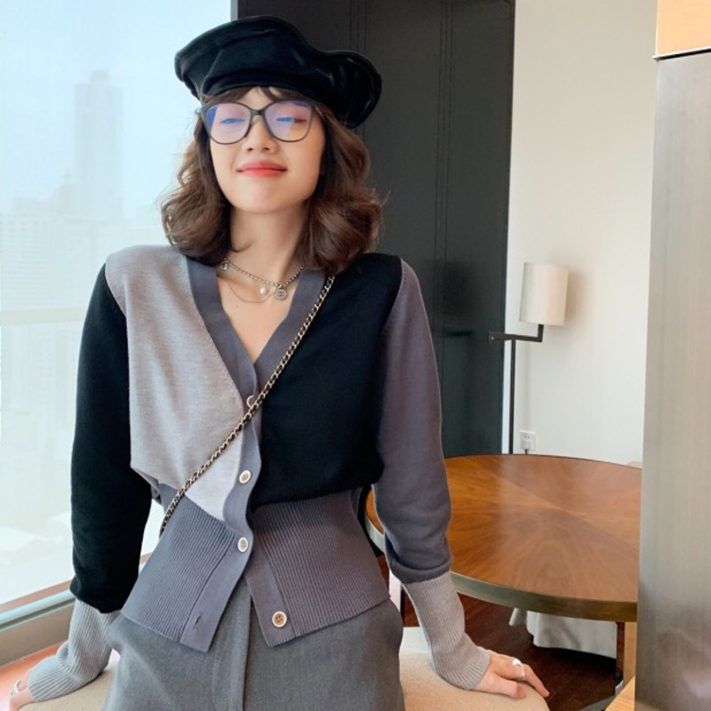 Áo Khoác Cardigan Phối Màu Dễ Phối Đồ Thời Trang Mùa Thu